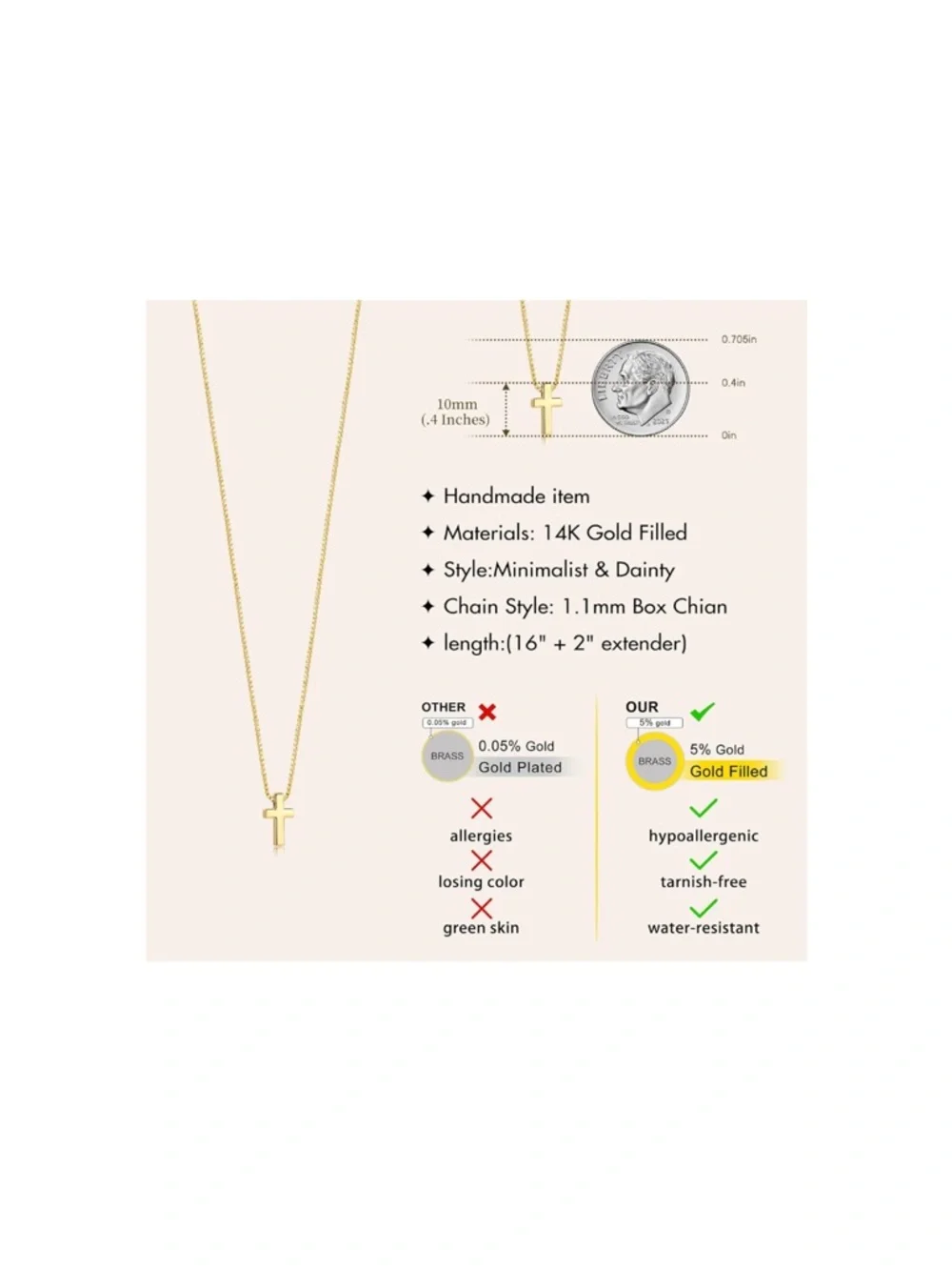 Gold Cross Pendant Necklace